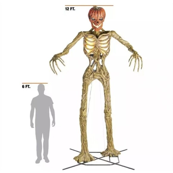 12ft Rotten Patch Giant-Sized Inferno Pumpkin Skeleton w/ LifeEyes LCD Halloween - Picture 3 of 8